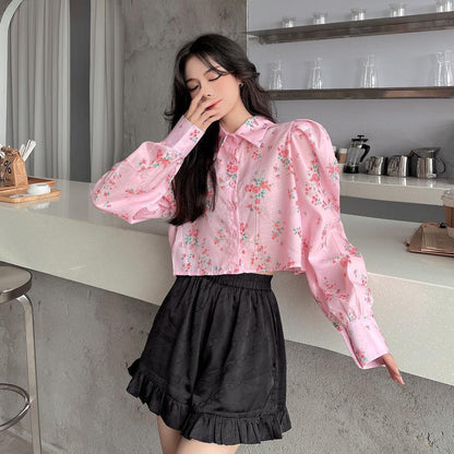 French Chic and Sweet Blouse Pink Shirt for Women in Summer