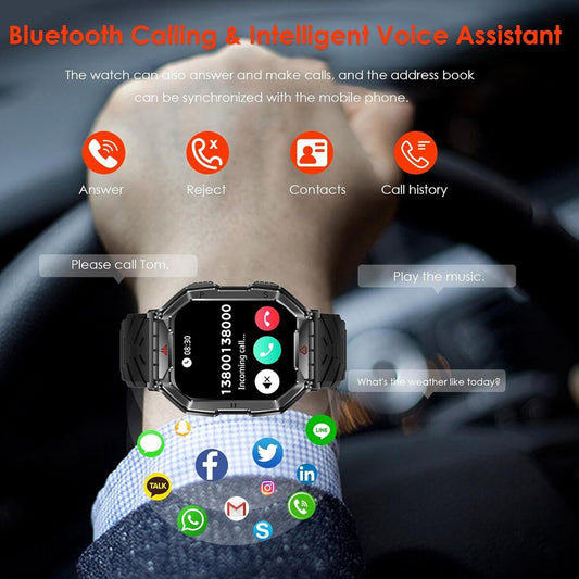 Voice Assistant Bluetooth Call with LED Flashlight Smart Watch